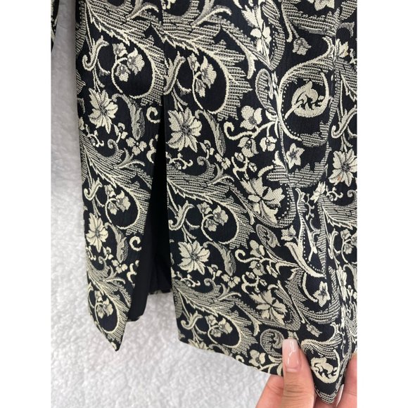 Adolfo Atelier Womens Blazer Black Floral Embroidered Lined Side Slit V Neck 10 - Picture 4 of 8
